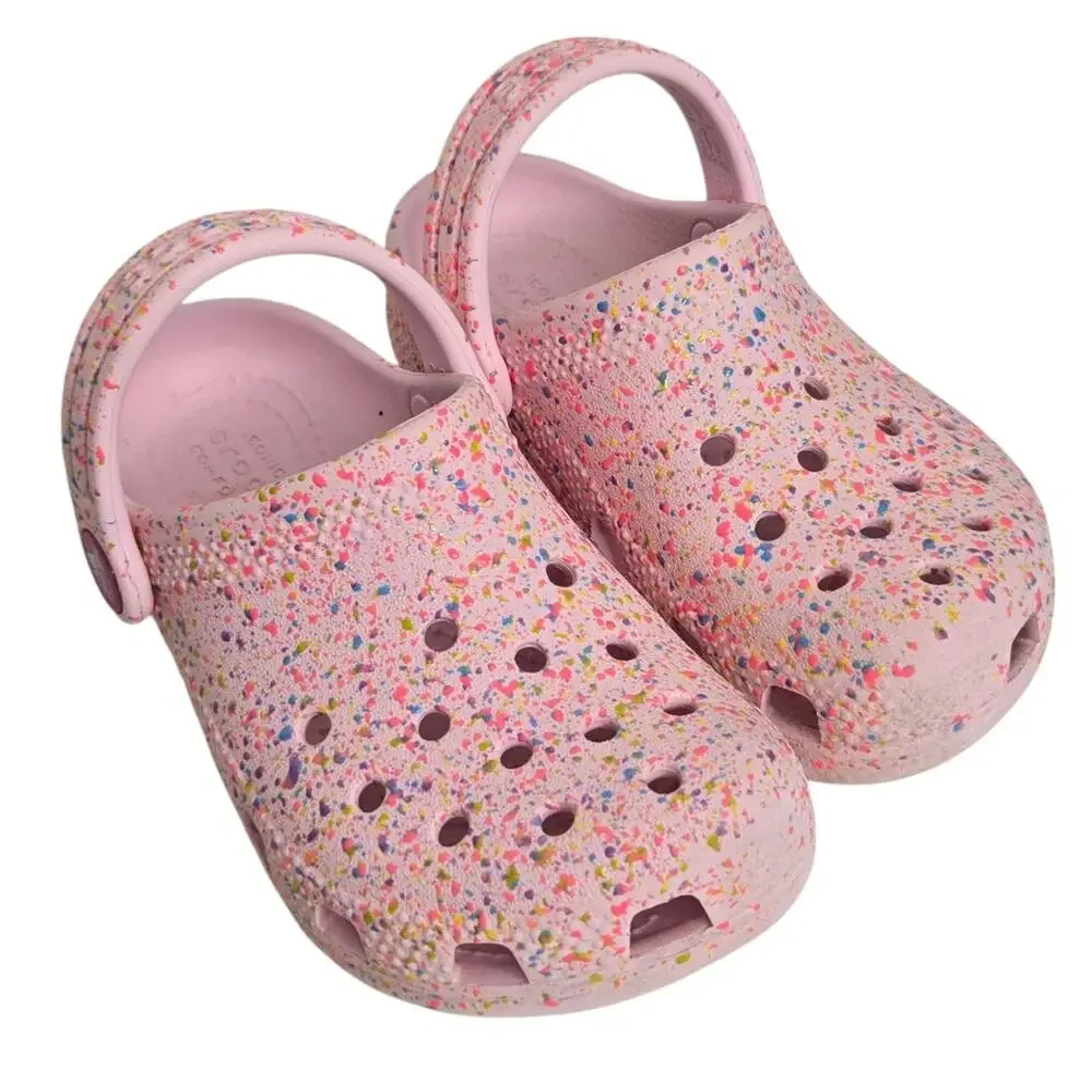 Crocs Toddler Classic Clogs Size 9 Pink Milk Pant Splatter Comfort Casual
